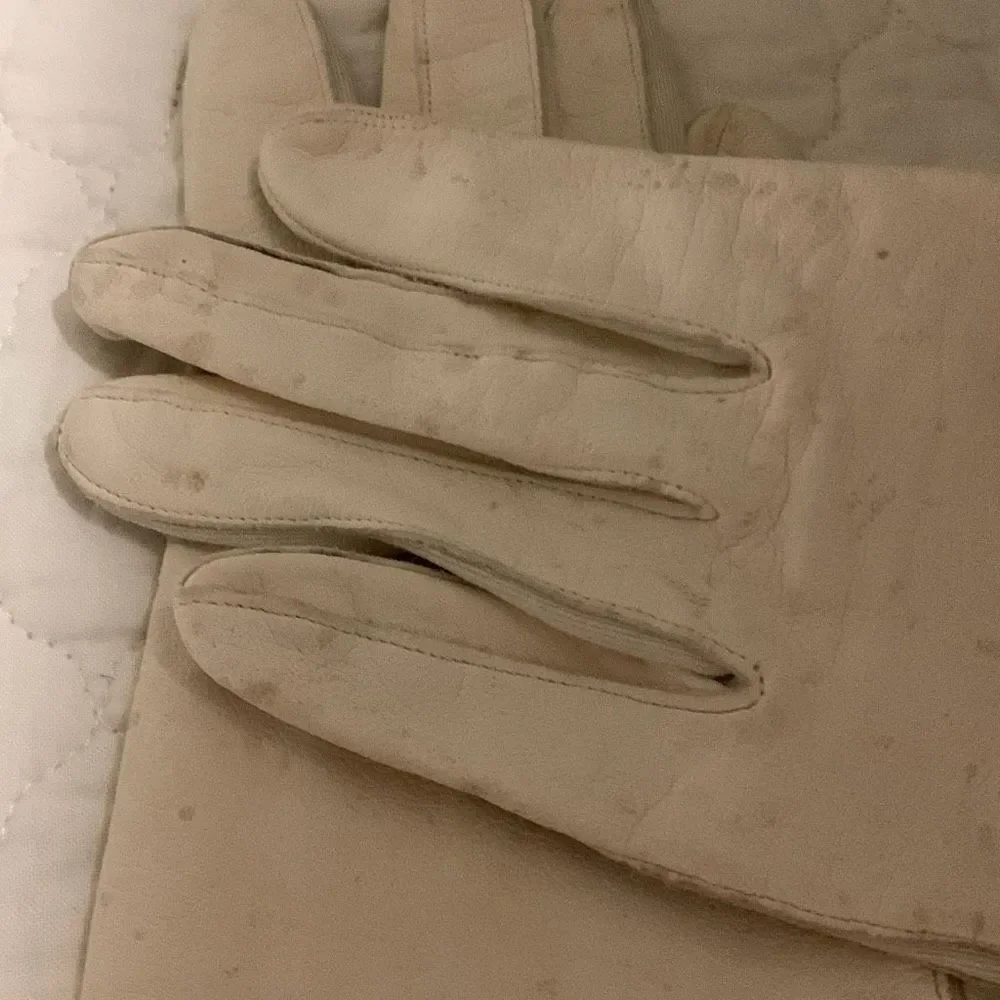 ‎Vintage White Kidskin Leather Gloves